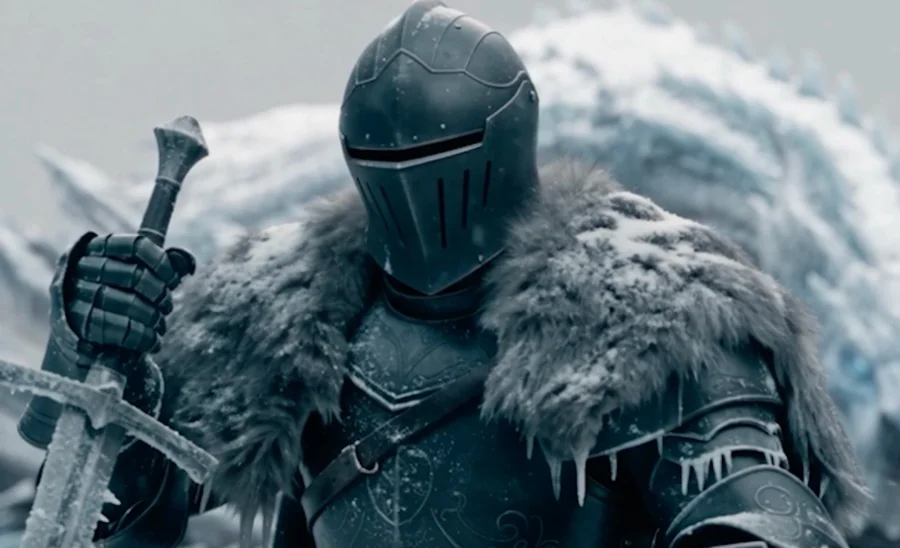 Chevalier en armure couverte de givre, extrait de la création IA The Knight