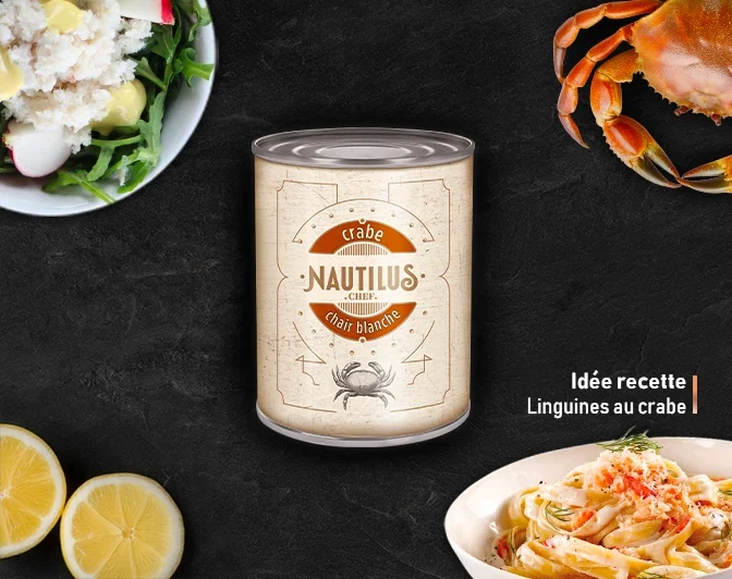 Visuel Nautilus Chef : crabe chair blanche, idée recette linguines au crabe