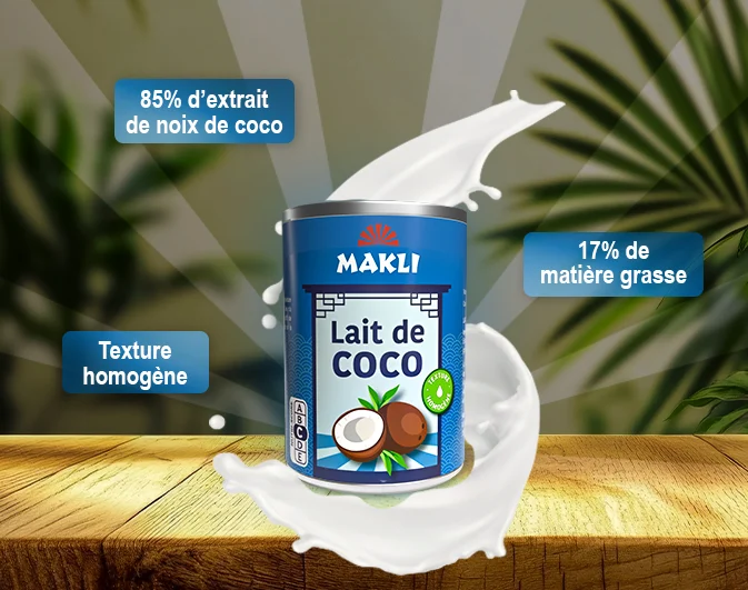 Visuel Makli : lait de coco, 85 % d’extrait de noix de coco, texture homogène